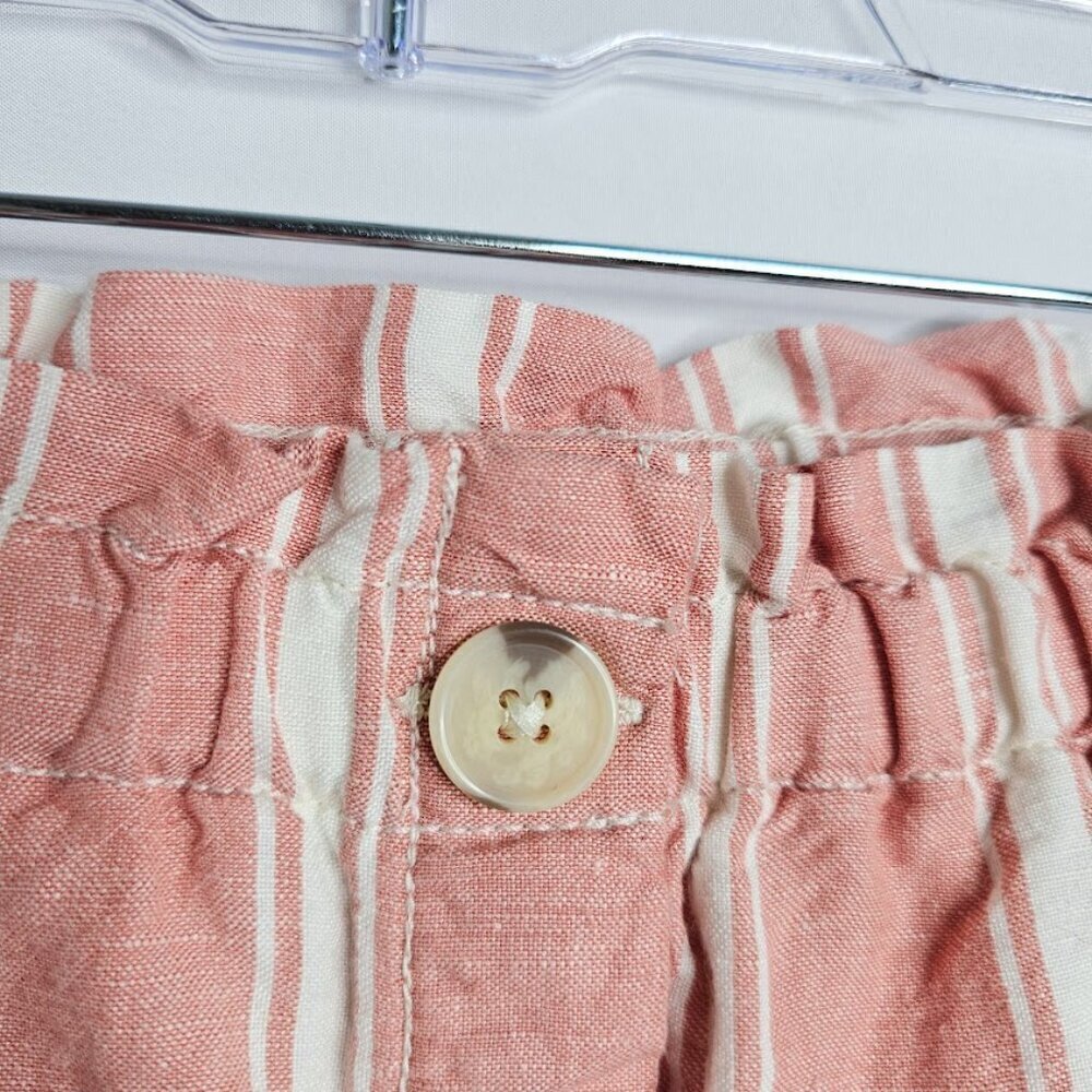 NWT LOFT Linen Skirt PINK & WHITE STRIPE size S Buttons Elastic Waist Coastal - Picture 3 of 5
